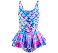 JiAmy Traje de baño de una pieza para niñas, traje de baño de sirena para niños de 4 a 12 años, Sirena azul-rosa, 7-8 años