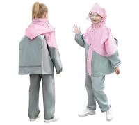 JiAmy Traje impermeable para niños, chaqueta de lluvia de 2 piezas para niñas y niños con bolsa de almacenamiento portátil, rosa, 8-9 años