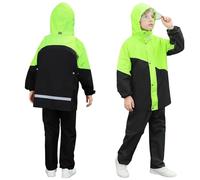 JiAmy Traje impermeable para niños, chaqueta de lluvia de 2 piezas para niñas y niños con bolsa de almacenamiento portátil, verde, 9-10 años