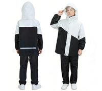 JiAmy Traje impermeable para niños, chubasquero escolar de 2 piezas con bolsa de almacenamiento portátil, blanco, 11-12 años