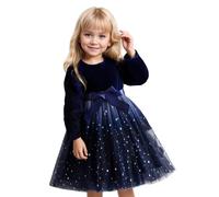 JiAmy Vestido de manga larga de terciopelo con lentejuelas y lentejuelas para niñas, para Navidad, cumpleaños, fiesta, princesa, otoño e invierno, ropa para niñas de 3 a 7 años, azul marino, 5 años