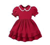 JiAmy Vestido de verano para niña con mangas abullonadas, cuello de Peter Pan, vestido de verano para niños de 2 a 9 años, 92-134, rojo, 2-3 años