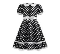 JiAmy Vestido vintage de los años 50 con estampado de lunares para niñas, vestido de fiesta retro con cinturón de lazo, cuello Peter Pan, vestido rockabilly, vestido de cumpleaños para niñas, vestidos