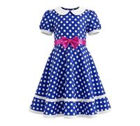 JiAmy Vestido vintage de lunares para niña, años 50, Rockabilly, vestido de fiesta con lazos, cinturón, cuello Peter Pan, línea A, vestido retro swing para cumpleaños, fiestas, bodas, 4-10 años, azul