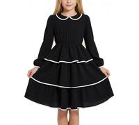 JiAmy Vestidos de manga larga para niñas, cuello Peter-Pan, vestido vintage para fiesta de cumpleaños, a rayas, disfraz festivo para adolescentes de 4 a 12 años, azul marino, 5-6 años