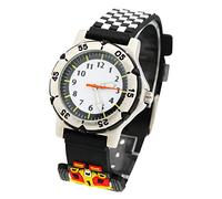 JIAN YA NA Chicos Reloj de Pulsera de Reloj de Cuarzo de Carreras de Coches en 3D de Pulsera de Goma de la Banda de Estudiantes de la Ronda de Pulsera analógico Negro