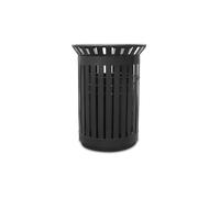 Jian1004 Cubo de basura para exteriores, Contenedor de basura comercial de listones metálicos for exteriores, contenedor de basura redondo zonificado(Black)