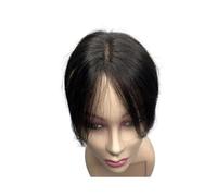 JIANBOHAIRS 10 inch Hand-woven Swiss Lace Invisible Human Hair Topper, Clip In Natural Hairpieces Fringe for Women Mild HairLoss Volume for Thinning Hair(Natural Black A,7x9cm)