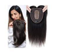 JIANBOHAIRS 12x13cm Human Hair Topper for Women Natural Look Straight Breathable Silk Base Clip In HairPieces for Thinning Hair(Natural Black,25CM)