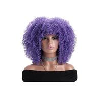 JIANBOHAIRS 16 Inch Afro Kinky Curly Wigs with Bangs for Women, None Lace Synthetic Hair for Daily Party Natural Looking for Thinning Hair(Purplish Blue)