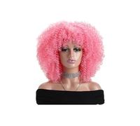 JIANBOHAIRS 16 Inch Afro Kinky Curly Wigs with Bangs for Women, None Lace Synthetic Hair for Daily Party Natural Looking for Thinning Hair(Pink)