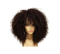 JIANBOHAIRS 16 Inch Afro Kinky Curly Wigs with Bangs for Women, None Lace Synthetic Hair for Daily Party Natural Looking for Thinning Hair(Black Brown)