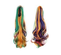 JIANBOHAIRS 22" Long Curly Claw Ponytails for Women Fluffy Tail Fake Hair Natural Hairpieces for Daily Use Daily Wear(Rainbow)