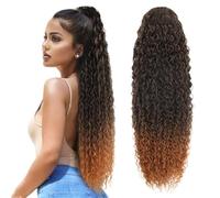 JIANBOHAIRS 30inch Long Curly Ponytail Extension,Synthetic Water Wave Drawstring Thick Pony Tail for Women with 2 Clips Daily Wear(MT4-30)