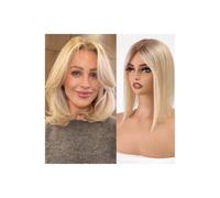 JIANBOHAIRS 4.5"x5" Human Hair Toppers Wigs with Bangs, Swiss Lace for Women CoverHair Lose Or Gray HairAreas (35,5 cm) for Thinning Hair (rubio Ombre)