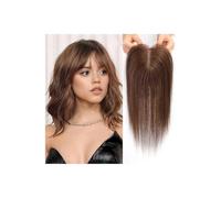 JIANBOHAIRS 4.5"x5" Human Hair Toppers Wigs with Bangs, Swiss Lace for Women CoverHair Lose Or Gray HairAreas (35,5 cm) for Thinning HairArea (marrón)