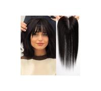 JIANBOHAIRS 4.5"x5" Humano Hair Toppers Wigs with Bangs, Swiss Lace for Women CoverHair Lose Or Gray HairAreas (14 pulgadas) para adelgazar el cabello (negro)