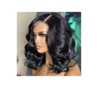 JIANBOHAIRS 4x4 HD Lace Front Human Hair Short Bob Wigs for Black Women Body Wave Glueless Wigs Natural Black for Thinning Hair (200Density,34inch)