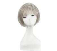 JIANBOHAIRS 6.5" × 6.5" Human Hair Toppers Women, Short Bob Wigs with Bangs 10" Side Part Hairpieces for Womens with Thin Hair for Thinning Hair(Gris)