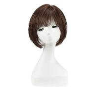 JIANBOHAIRS 6.5" × 6.5" Human Hair Toppers Women, Short Bob Wigs with Bangs 10" Side Part Hairpieces for Womens with Thin Hair for Thinning Hair(Brown)