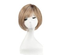 JIANBOHAIRS 6.5" × 6.5" Human Hair Toppers Women, Short Bob Wigs with Bangs 10" Side Part Hairpieces for Womens with Thin Hair for Thinning Hair(Ombre Light Brown)