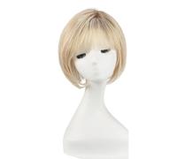 JIANBOHAIRS 6.5" × 6.5" Human Hair Toppers Women, Short Bob Wigs with Bangs 10" Side Part Hairpieces for Womens with Thin Hair for Thinning Hair(Ombre Light Blonde)