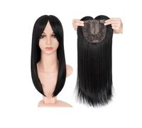 JIANBOHAIRS Adornos for el cabello de 6x6 pulgadas con flequillo for mujeres, postizos sintéticos, pelucas con Clip recto en extensión de cabello for Thinning Hair(Natural Black,14inches)