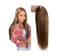 JIANBOHAIRS Brown with Highlights Human Hair Topper,5"x5" Swiss Lace Base with 4 Clips for Women with HairLoss for Thinning Hair(14inches)