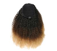 JIANBOHAIRS Cabello humano de cola de caballo rizado afro rizado, pelos vírgenes brasileños, extensión de cola de caballo con cordón de soplo for mujeres negras Daily Wear(1B 4 27,14 inch)