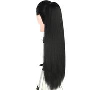 JIANBOHAIRS Cola de caballo con cordón recto de 26 pulgadas de largo, postizos sintéticos, colas de caballo falsas, extensión de cabello con clip suave for mujeres, negro natural Daily Wear