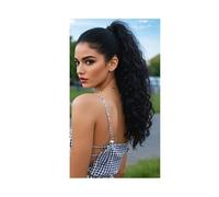 JIANBOHAIRS Cola de caballo sintética larga y rizada de 18 pulgadas con cuerda elástica for el cabello, accesorio for el cabello de fiesta de uso diario. Daily Wear(1B)