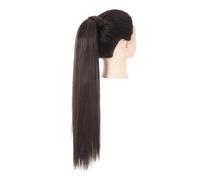 JIANBOHAIRS Coleta rubia envolvente, larga, lisa, por encima de la cabeza, extensión de cabello sintético liso con clip, peluca falsa, peluquín Daily Wear(Black brown,32inches)