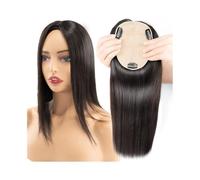 JIANBOHAIRS European HumanHair Topper 5x5.5 inch Breathable Silk Base 8-16 Inch Straight Hair piece with 3 Clips for Women for Thinning Hair(Darkest Brown,12 inches)