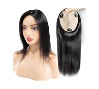 JIANBOHAIRS European HumanHair Topper 5x5.5 inch Breathable Silk Base 8-16 Inch Straight Hair piece with 3 Clips for Women for Thinning Hair(Black,10 inches)