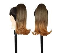 JIANBOHAIRS Extensión de cabello de cola de caballo con cordón corto de 14 pulgadas for mujeres negras, coletas rectas con rizos finales, postizos sintéticos falsos Daily Wear(T1B-27)