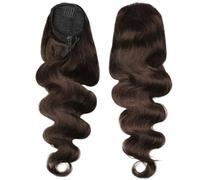 JIANBOHAIRS Extensión de cola de caballo con ondas corporales, cabello humano, clip con cordón envolvente en piezas de cabello virgen brasileño for mujeres, marrón oscuro Daily Wear(12 inch)
