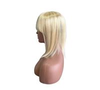 JIANBOHAIRS Extensiones de cabello con flequillo para mujer, base de seda de cabello humano, 12 x 13 cm, postizo con clip para el uso diario para cabello adelgazante (16 pulgadas, rubio)
