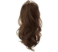 JIANBOHAIRS Extensiones de cabello con pinza de 16 pulgadas, coleta ondulada, suaves, esponjosas y gruesas, de fibra sintética Yaki, postizos for mujer Daily Wear(Light Brown)