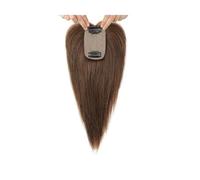 JIANBOHAIRS Extensiones de cabello humano con flequillo para mujer, 25 cm de largo con clip para cabello fino, base de seda de 8,9 x 6,4 cm (marrón)