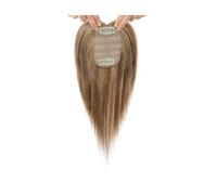 JIANBOHAIRS Extensiones de cabello humano con flequillo para mujer, 25 cm de largo con clip para cabello fino, base de seda de 8,9 x 6,4 cm para adelgazar el cabello (luz marrón claro)