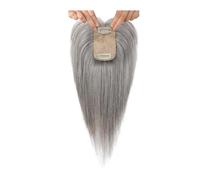 JIANBOHAIRS Extensiones de cabello humano con flequillo para mujer, 25 cm de largo con clip para cabello fino, base de seda de 8,9 x 6,4 cm (gris claro)