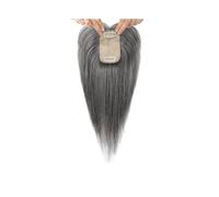 JIANBOHAIRS Extensiones de cabello humano con flequillo para mujer, 25 cm de largo con clip para cabello fino, base de seda de 8,9 x 6,4 cm (gris oscuro)