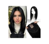 JIANBOHAIRS Extensiones de cabello humano de 40 cm for mujer, base de 23 x 23 cm, base realista for el cuero cabelludo, 5 clips antideslizantes for Thinning Hair(Jet black)