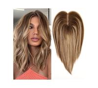 JIANBOHAIRS Extensiones de cabello humano for mujer, postizos lisos de 25 cm, color castaño ombré, rubio mixto, con raíz oscura, base de encaje de 9 x 10 cm y 3 pinzas. for Thinning Hair