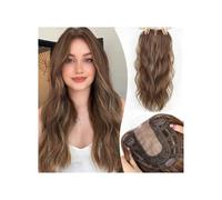 JIANBOHAIRS Extensiones De Cabello Ondulado 50 Cm, Sintéticas Largas Y Rizadas Con Base Grande 15 X 15, Encaje Central Clip For Mujeres Fino for Thinning Hair(Dark brown blonde)