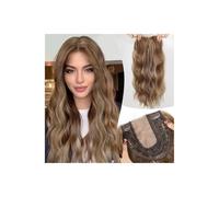 JIANBOHAIRS Extensiones De Cabello Ondulado 50 Cm, Sintéticas Largas Y Rizadas Con Base Grande 15 X 15, Encaje Central Clip For Mujeres Fino for Thinning Hair(Brown mix blonde)
