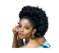 JIANBOHAIRS Extensiones de cola de caballo sintéticas afro de 10 pulgadas con cordón ajustable for mujeres negras, moño de pelo rizado y rizado. for Thinning Hair(Natural black)