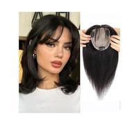JIANBOHAIRS Extensiones de pelo for mujer de 10/12" con flequillo, 10 x 12 cm, base de seda anudada a mano con 3 pinzas. for Thinning Hair(Black,25cm(10inch))