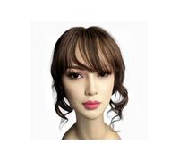 JIANBOHAIRS Extensiones de pelo humano ondulado de 35,5 cm para mujer, con 3 clips, con flequillo para adelgazar el cabello (marrón oscuro)