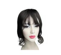 JIANBOHAIRS Extensiones de pelo humano ondulado de 35,5 cm para mujer, con 3 clips, con flequillo para adelgazar el cabello (negro)